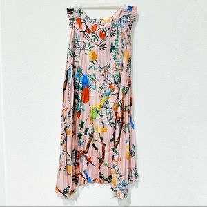 Pleated Pink Tropical floral and bird print skirt